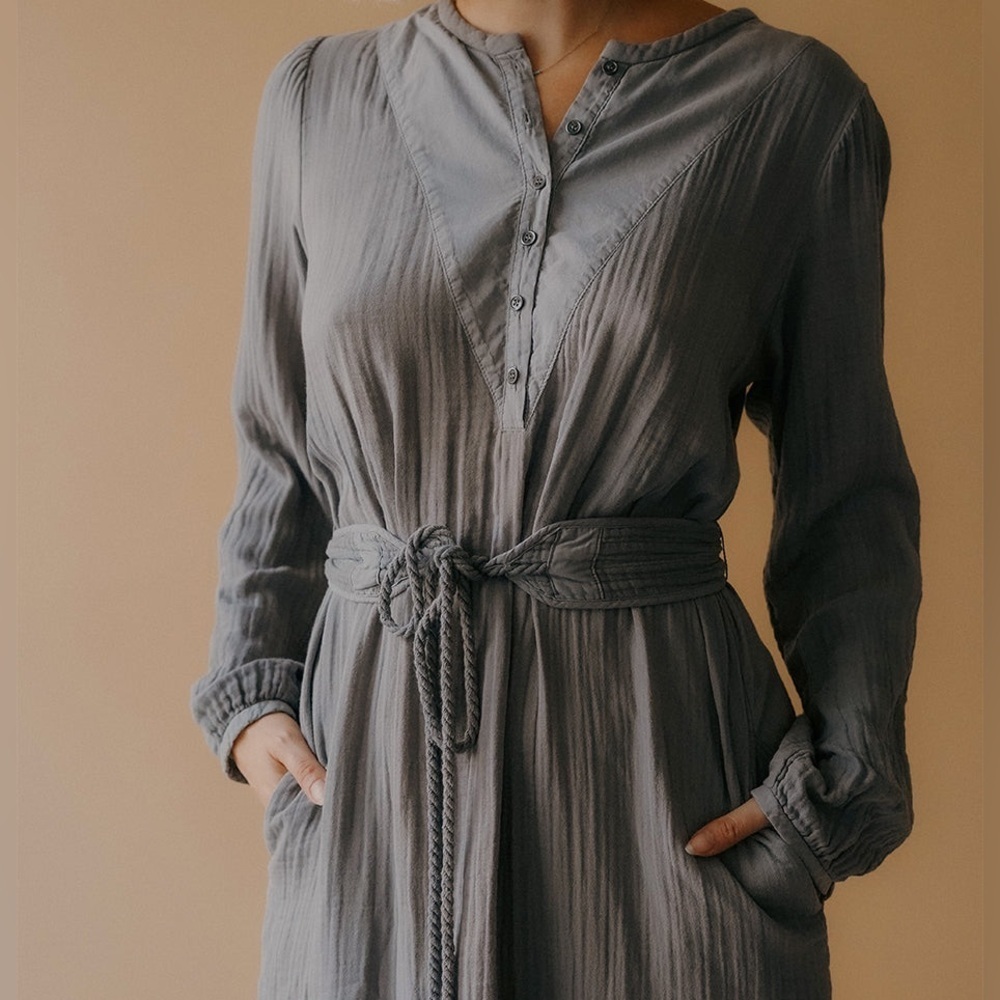 XIRENA Faith Henley Button Down Belted Dress in Oat Cream Color Size Small - Picture 14 of 16